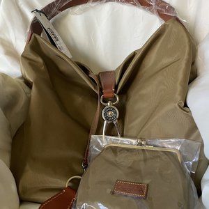 Dooney & Bourke Nylon Logo Lock Hobo Shoulder Bag - Khaki